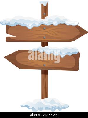 Realistische hölzerne Pfeil Schild mit Schnee-Kappen Symbol Vektor-Illustration Stock Vektor