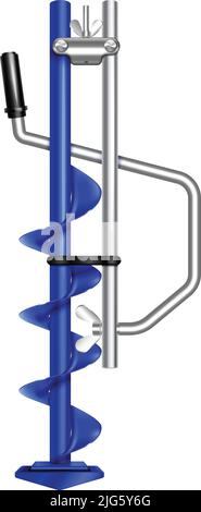 Winter Angelausrüstung realistische Zusammensetzung mit isolierten Bild der blauen Eisax-Mechanismus Vektordarstellung Stock Vektor
