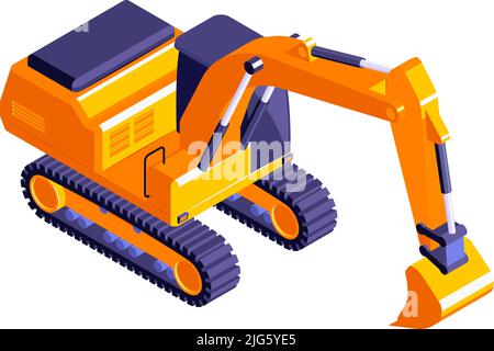 Isometrische Straßenbau Walzenzusammensetzung mit isoliertem Bild von Baggervektor Illustration Stock Vektor