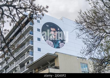 7. Juli 2022. Ein Wandbild von Freddie Mercury von Lisa King in Adelaide, Australien Stockfoto