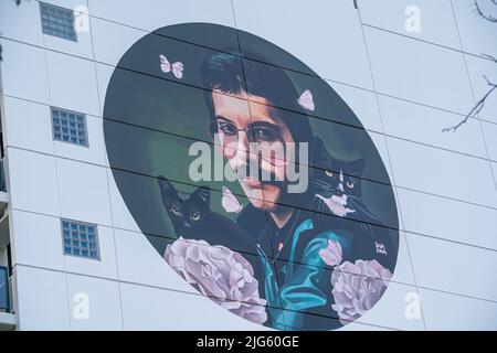 7. Juli 2022. Ein Wandbild von Freddie Mercury von Lisa King in Adelaide, Australien Stockfoto