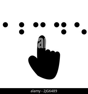 braille-Symbol auf weißem Hintergrund. Blind-Symbol. Finger-Touch-Braille-Zeichen. Flacher Stil. Stockfoto