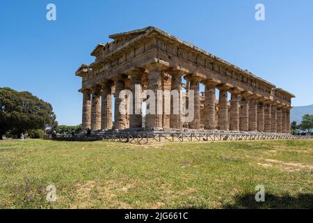 Der Tempel von Hera in Paestum, anche Beispiel des dorischen Ordens Tempel aus etwa 550 bis 450 v. Chr., Kampanien, Italien Stockfoto