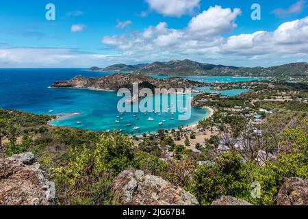 Shirley Heights Blick mit schöner Bucht, Antigua. Stockfoto