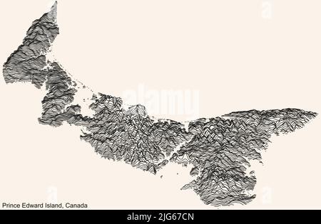 Topographische Reliefkarte der kanadischen Provinz PRINCE EDWARD ISLAND, KANADA mit schwarzen Konturlinien auf beigem Hintergrund Stock Vektor