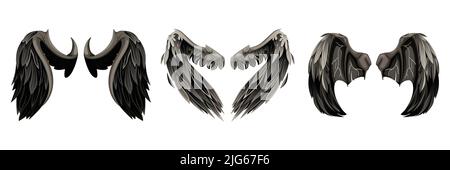 Mythische Drachenflügel mit isolierten Bildern von Flügeln mit riesigen Vogel und Ratte mit isolierten Vektor-Illustration gesetzt Stock Vektor