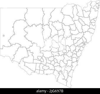 Weiße Karte der lokalen Regierungsgebiete von NEW SOUTH WALES, AUSTRALIEN Stock Vektor