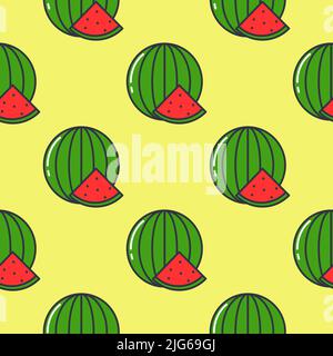 Wassermelonen auf hellgelbem Hintergrund nahtloses Muster. Sommer drucken Beeren und Früchte. Modell für Verpackung, Textil, Papier und Design-Vektor-illus Stock Vektor