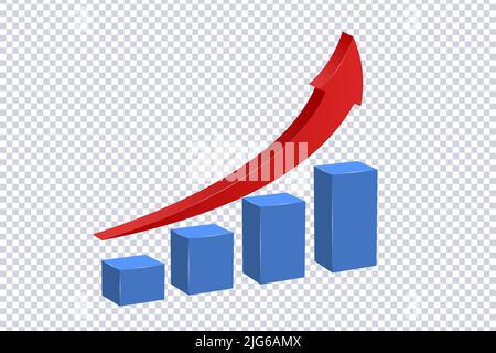 Grafik nach oben mit rotem Pfeil auf transparent. Finanznachrichten. Marktbewegungskonzept zeichnet sich ab, Infografiken. Visuelle Anzeige des Aktienkurses. Growt Stock Vektor