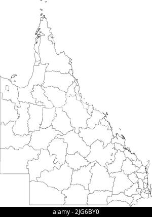 Weiße Karte der lokalen Regierungsgebiete von QUEENSLAND, AUSTRALIEN Stock Vektor