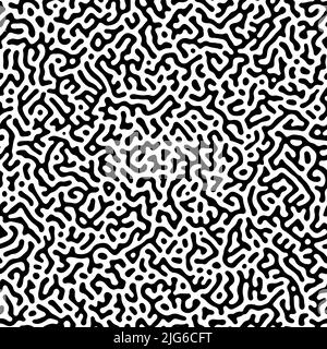 Turing Reaktion Diffusion nahtloses Muster über Morphogenese gemacht. Schwarzer und weißer natürlicher Hintergrund mit organischen Strukturen. Vektordarstellung von Stock Vektor