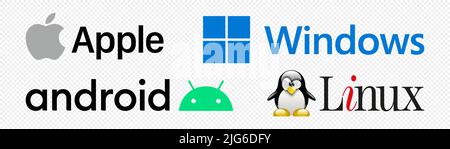 Linux-, Android-, Apple- und Windows-Logo im Vektorformat Stock Vektor