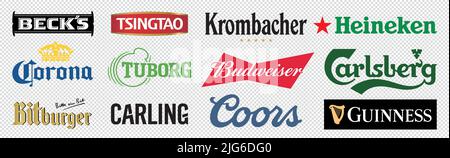 Logo-Label berühmter globaler Biermarken im Vektorformat Stock Vektor