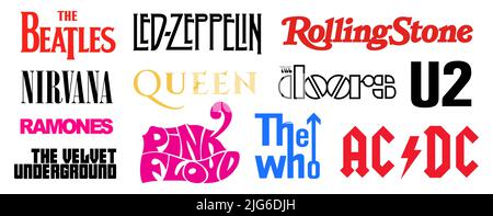 Logos der berühmtesten Musikbands der Welt im Vektorformat Stock Vektor