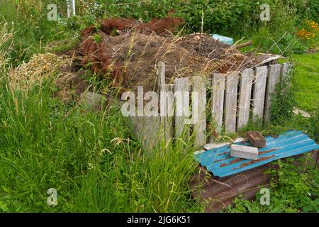 Zuteilung, Gemüse, Pflaster, Komposthaufen, Kohlpflaster, Planung, Layout, organische Ziele, Pflanzen, die Sie anbauen, Ernte, Bio-Gartenarbeit, Brassiken. Stockfoto