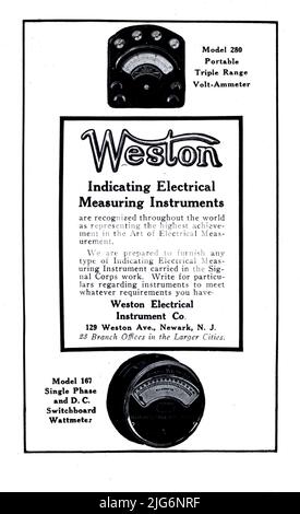 Weston Electrical Measuring Instruments Classified Ads, 1918 aus dem ' Military Signal Corps manual ' von James Andrew White, Erscheinungsdatum 1918 Herausgeber/Verlag New York : Wireless Press, inc Stockfoto