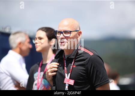 Spielberg, Österreich. 27. Januar 2022. Jacques Villeneuve ehemaliger Fahrer bei sauber BMW, Williams und BAR, Weltmeister 1997 mit williams, jetzt F1 TV-Kommentator beim österreichischen GP, 6-10. Juli 2022 auf der Red Bull Ring-Strecke, Formel 1 Weltmeisterschaft 2022. Kredit: Unabhängige Fotoagentur/Alamy Live Nachrichten Stockfoto