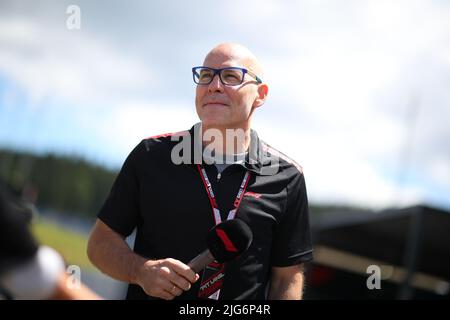 Spielberg, Österreich. 27. Januar 2022. Jacques Villeneuve ehemaliger Fahrer bei sauber BMW, Williams und BAR, Weltmeister 1997 mit williams, jetzt F1 TV-Kommentator beim österreichischen GP, 6-10. Juli 2022 auf der Red Bull Ring-Strecke, Formel 1 Weltmeisterschaft 2022. Kredit: Unabhängige Fotoagentur/Alamy Live Nachrichten Stockfoto