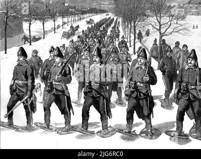 ''Rückkehr von Snow-Shoe Drill; das Regiment der kanadischen Artillerie, das durch das St. Louis Gate, Quebec, führt. Stockfoto