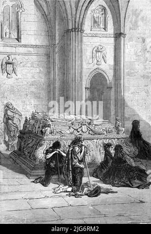 'Grab von Ferdinand und Isabella in der Kathedrale, Granada; eine Herbsttour in Andalusien', 1875. [Pilger am Grab der Katholischen Könige - Ferdinand II. Und Isabella von Kastilien - in der Königlichen Kapelle von Granada, Spanien]. Aus, 'Illustrated Travels' von H.W. Bates. [Cassell, Petter, and Galpin, c1880, London] Belle Sauvage Works.London E.C. Stockfoto