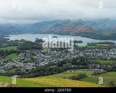 Blick über Derwent Wasser aus Latrigg, Lake District, Großbritannien Stockfoto