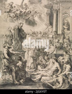 Fortpflanzungsdruck der Wunder des heiligen Franz Xaver Altarpiece, 1615-39. Stockfoto