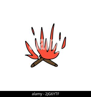 Handgezeichnete Linie Kunst Lagerfeuer Illustration. Isoliert auf Weiß. Stock Vektor
