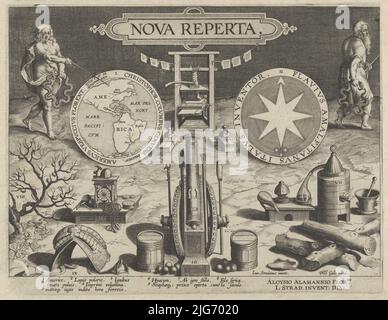 Neue Erfindungen der Neuzeit [Nova Reperta], Titelleiste, ca. 1600. Stockfoto