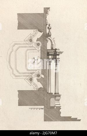 Grundrissansicht und Seitenansicht eines Altars, Platte f (2) aus 'unterschiedliche Neu Inventierte Alt&#XE4;re mit dazu geh&#xf6;Rigen Profilen u. Grundri&#xdf;en.', gedruckt ca. 1750-56. Stockfoto