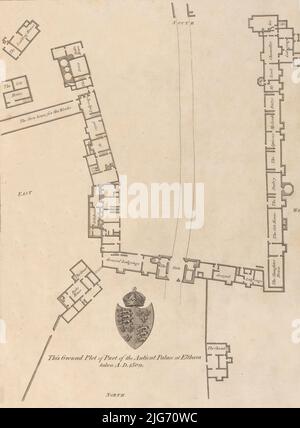 Grundrissplan des antiken Palastes in Eltham, aus Edward Hasted's, The History and topographical Survey of the County of Kent, Bd. 1-3, 1777. Stockfoto