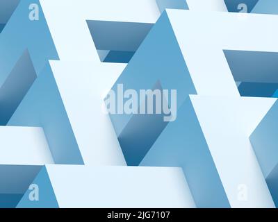 Abstrakte blaue parametrische Architekturvorlage. Minimale Fassadenstruktur, 3D Rendering Illustration Stockfoto