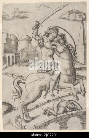 Horatius Cocles auf dem Pferderücken, mit einem gefallenen Soldaten trampelt, ca. 1510-27. Stockfoto