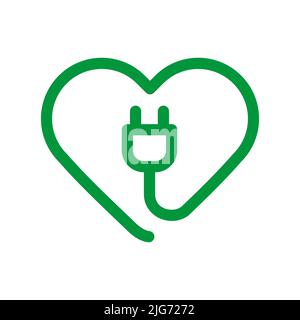 Symbol für grüne Herzpfeillinie. Nachhaltige Energiequellen. Clean Energy Love Konzept. Sparen Sie Strom. Umweltschutz. Erneuerbare Energien. Stock Vektor