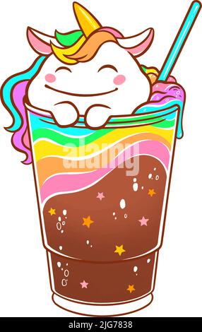 Kawaii Rainbow Unicorn Coffee Cup - Kaffee Mit Regenbogen Im Inneren Stock Vektor