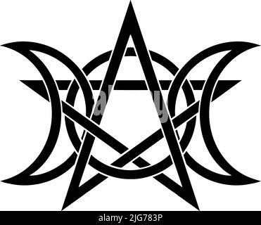 Triquetra-Pentagramm Des Dreifachen Mondes. Dreifache Göttin. Neopaganismus Stock Vektor