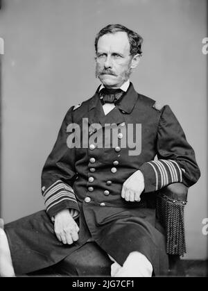 Adm. John A. Dahlgren, zwischen 1855 und 1865. [Ingenieur und Marineoffizier während des amerikanischen Bürgerkrieges: Entwicklung der Dahlgren-Kanone; Gründung der Marineabteilung; verantwortlich für bedeutende Fortschritte bei der Kanonenbeschützung]. Stockfoto