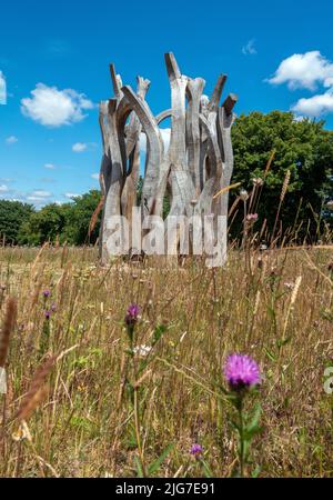 Witness (2016-2021) Skulptur von John Merrill im Langley Vale Centenary Wood in Epsom, Surrey, England, UK Stockfoto