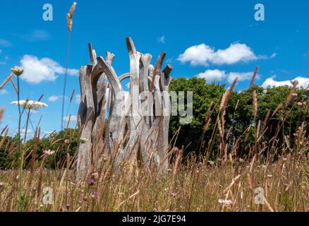 Witness (2016-2021) Skulptur von John Merrill im Langley Vale Centenary Wood in Epsom, Surrey, England, UK Stockfoto