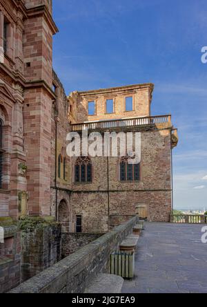 Blick auf den Fassbau von der Terrasse des Heidelberger Schlosses. Baden Württemberg, Deutschland, Europa Stockfoto