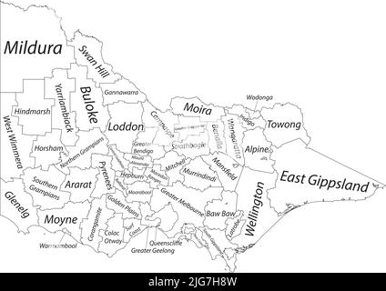 Weiß getaggte Karte der lokalen Regierungsgebiete von VICTORIA, AUSTRALIEN Stock Vektor