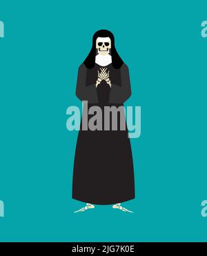 Nonne-Skelett. Böse heilige Schwester. Votaress Tod Vektor-Illustration Stock Vektor