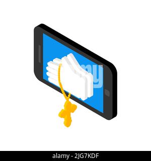 Online-Gebet. Masse im Internet. Web-Geständnis. Gestehen Sie auf dem Smartphone. Konzept moderne Religion und Gadgets Stock Vektor
