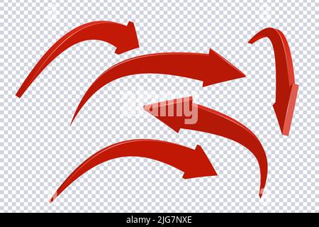 Abstrakte Gebogene Rote Pfeile. Marktbewegungen kreative Konzept Charts, Infografiken.Red Kurve Pfeil des Trends. Trading Stock News Impulse. Realistisch 3D Stock Vektor