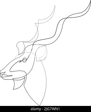 Einlinige Silhouette im Kudu-Antilopendesign. Handgezeichnete Vektorgrafik im Minimalismus-Stil Stock Vektor