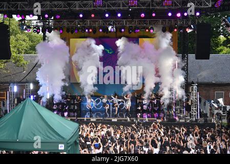 Die K-Pop-Mädchengruppe aespa treten am 8. Juli 2022 in New York auf der Bühne der „Good Morning America“ Summer Concert Series im Central Park auf. Stockfoto