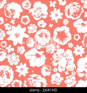 Ein rosa Hintergrund mit weißen Cartoon-Blumen-Muster -floralen Design Stock Vektor