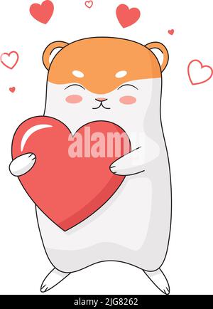 Valentine Hamster, Hamster hält ein Herz, Hamster Illustration Stock Vektor