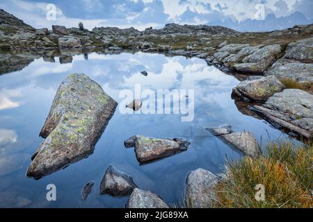 Italien, Trentino, Provinz Trient, kleines feuchtes alpines Gebiet, Teich, Seen von Juribrutto Stockfoto