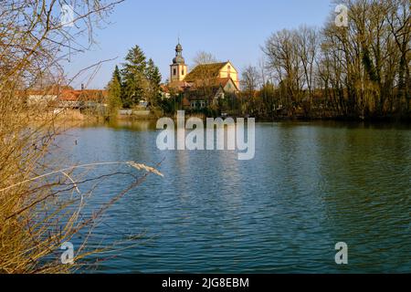 St. Martins Kirche in Wetzhausen, Stadtlauringen Markt, Bezirk Schweinfurt, Naturpark Hassberge, Unterfranken, Franken, Bayern, Deutschland Stockfoto