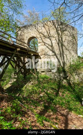 Die untere Diepoldsburg, besser bekannt als die Rauber Burgruine. Stockfoto